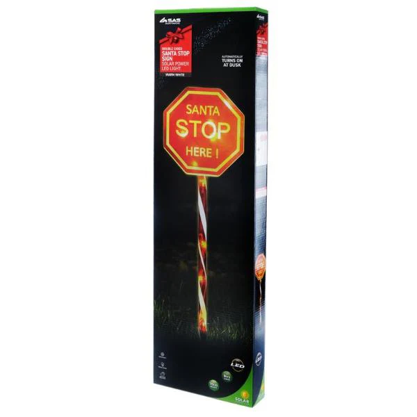 2 Function Warm White Led Double Sided Santa Sign Solar Light Stake - 18cm x 70cm - Image 3