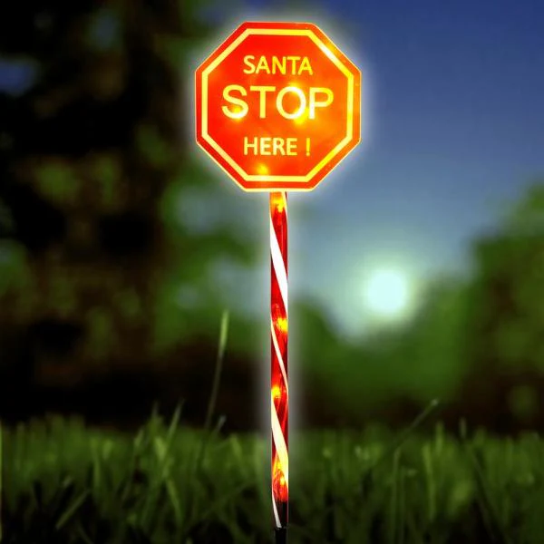 2 Function Warm White Led Double Sided Santa Sign Solar Light Stake - 18cm x 70cm - Image 4