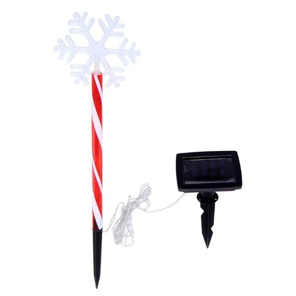 Warm White 2 Functions Snowflake With Candy Striped Pole 5 Led Solar Light Stake - 11.8cm x 10.4cm x 45cm - Image 2