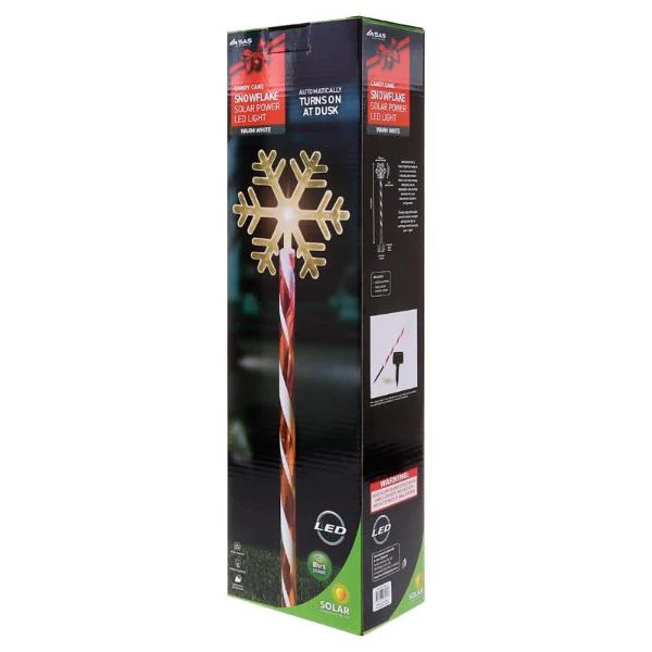 Warm White 2 Functions Snowflake With Candy Striped Pole 5 Led Solar Light Stake - 11.8cm x 10.4cm x 45cm - Image 3