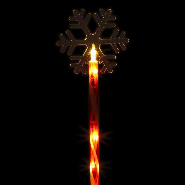 Warm White 2 Functions Snowflake With Candy Striped Pole 5 Led Solar Light Stake - 11.8cm x 10.4cm x 45cm - Image 4