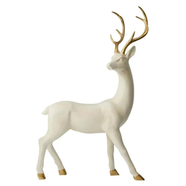 Standing Deer Poly 53x35x14cm Gld/Wht