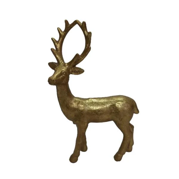 Gold Polyresin Standing Deer - 16cm x 8cm x 25cm