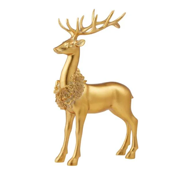 Standing Deer w/Wreath Res 22x35cm Gold