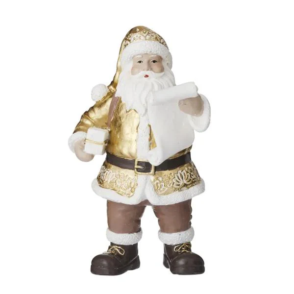 Standing Santa w/Note Poly 15x21cm Gold