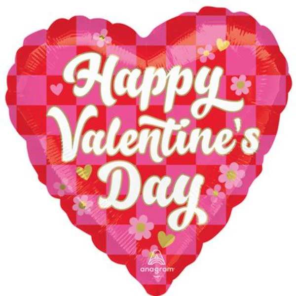 Checkered Valentines Day Foil Balloon - 45cm