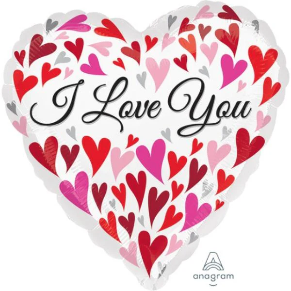 White & Pink I Love You Heart Foil Balloon - 45cm