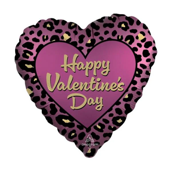 Happy Valentines Day Satin Leopard Foil Balloon - 45cm