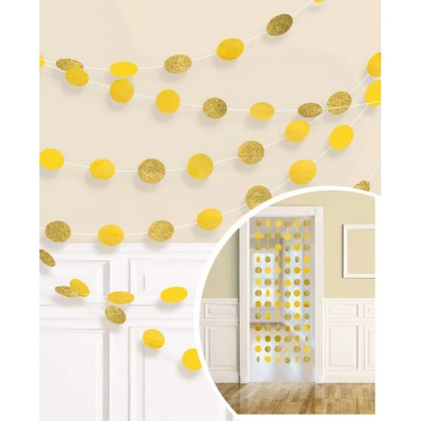 6 Pack Round Glitter Yellow String Decorations - 2.1m