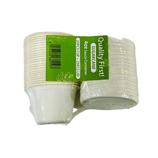 25 Pack Sugar Cane Sauce Container With Lids - 4oz - Image 2