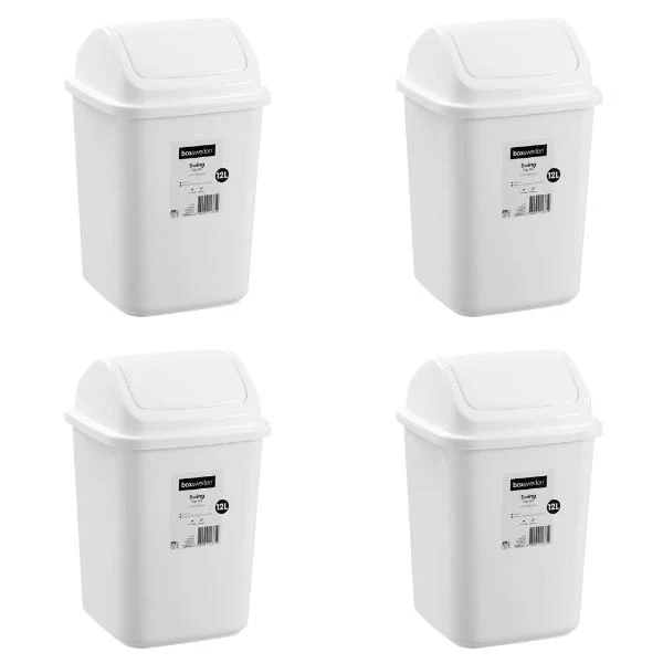 Boxsweden White Swing Top Bin 12L Trash Container - 38cm