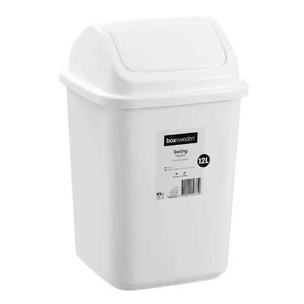 Boxsweden White Swing Top Bin 12L Trash Container - 38cm - Image 3