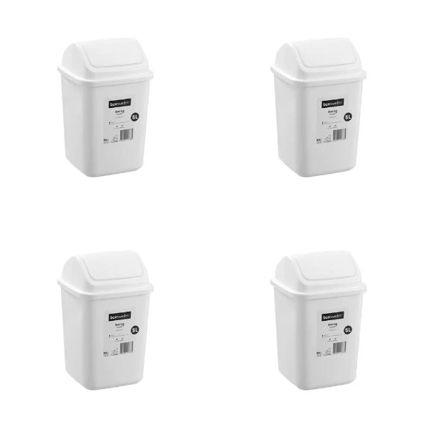 Boxsweden White Swing Top Bin 5L Trash Container - 28cm