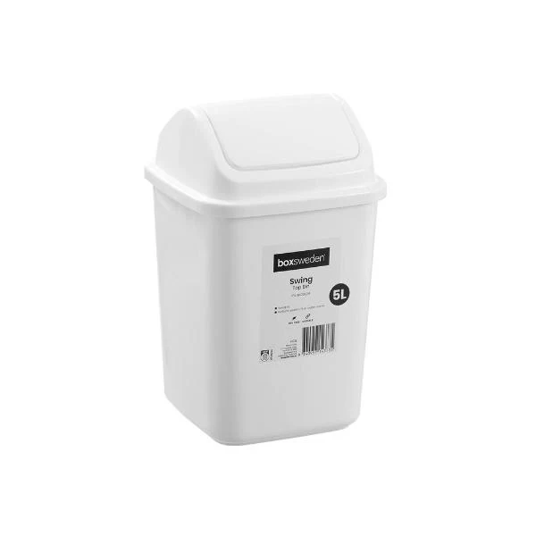 Boxsweden White Swing Top Bin 5L Trash Container - 28cm - Image 2