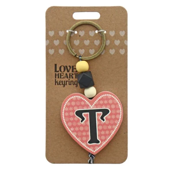 Letter T Love Heart Keyring