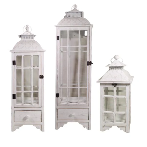 Tall Wooden Window Lantern With Drawers - 32cm x 32cm x 120cm