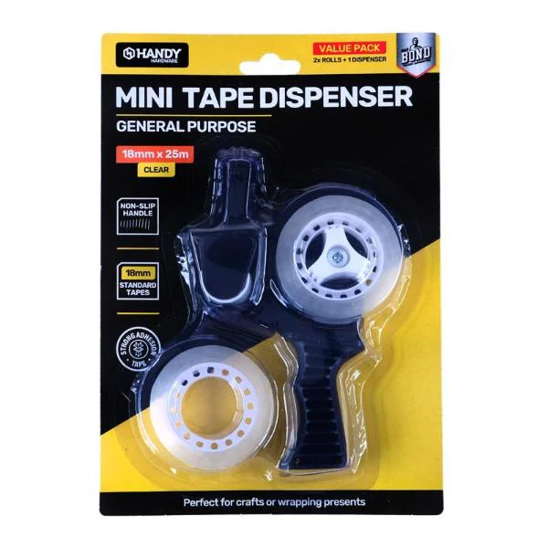 3 Pack Mini Black Tape Dispenser With Tape Rolls
