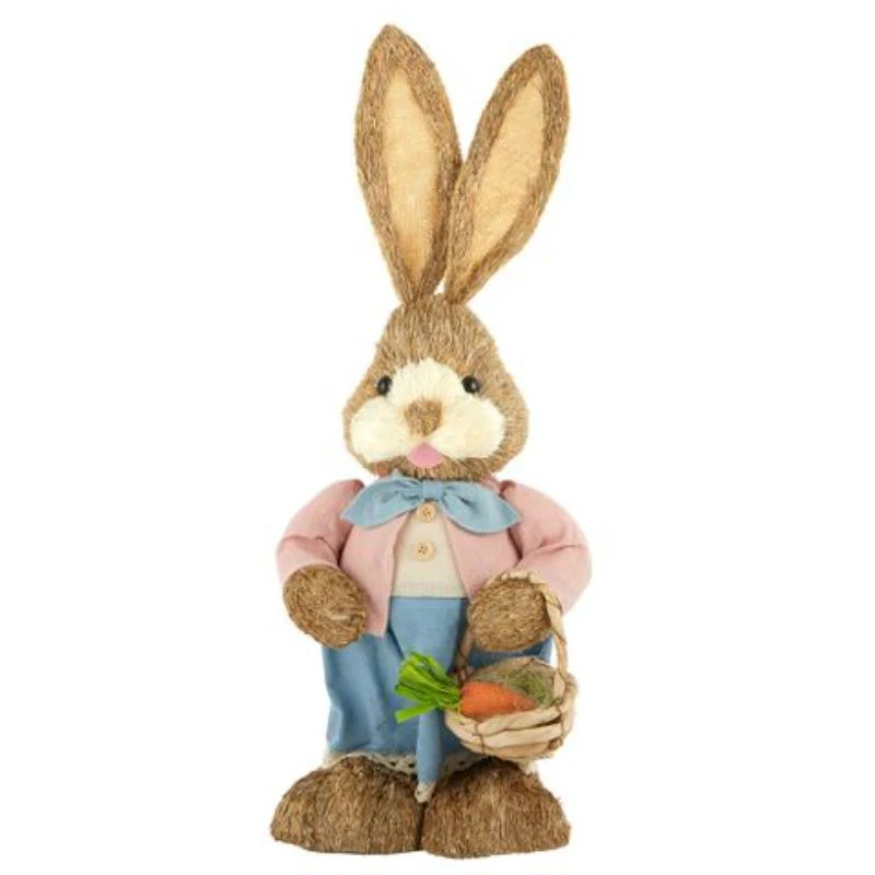 Multi Colour Tessa Straw Bunny with Basket - 26cm x 65cm