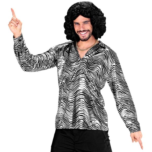 The 70s Disco Style Silver Waves Shirt - X Large