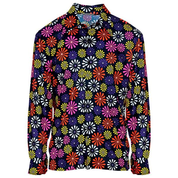 The 70s Groovy Style Blue Flowers Shirt - Large - X Large - Image 2