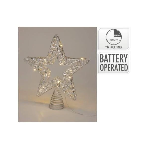 Silver Top Star With 30 Led - 28cm