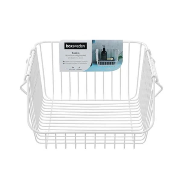White Toska Wire Stacking Basket - 29.5cm x 29cm x 14.5cm - Image 4