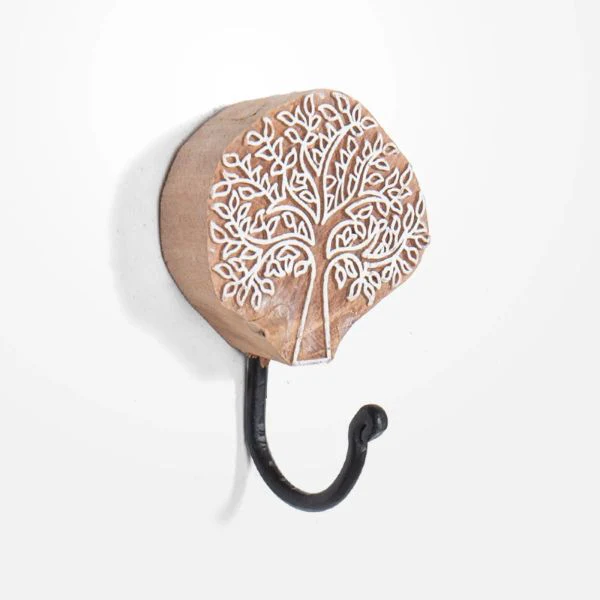Tree Of Life Carved Wood Block Hook - 5cm x 5cm x 2cm