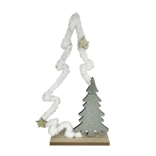 Tree w/Stars Wood 18x31cm Green/White