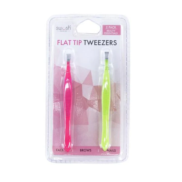 2 Pack Pink & Yellow Flat Tip Tweezers - Image 2