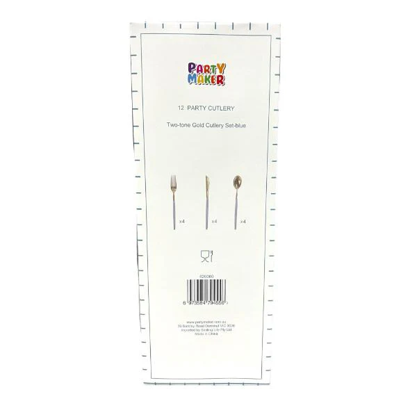 12 Pack Two Tone Blue & Gold Cutlery Set - Image 2