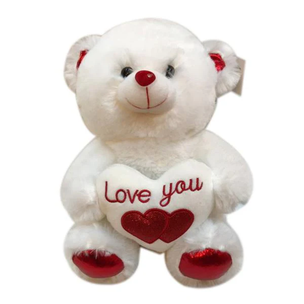 PLUSH BEAR W/HEART WHITE 20CM