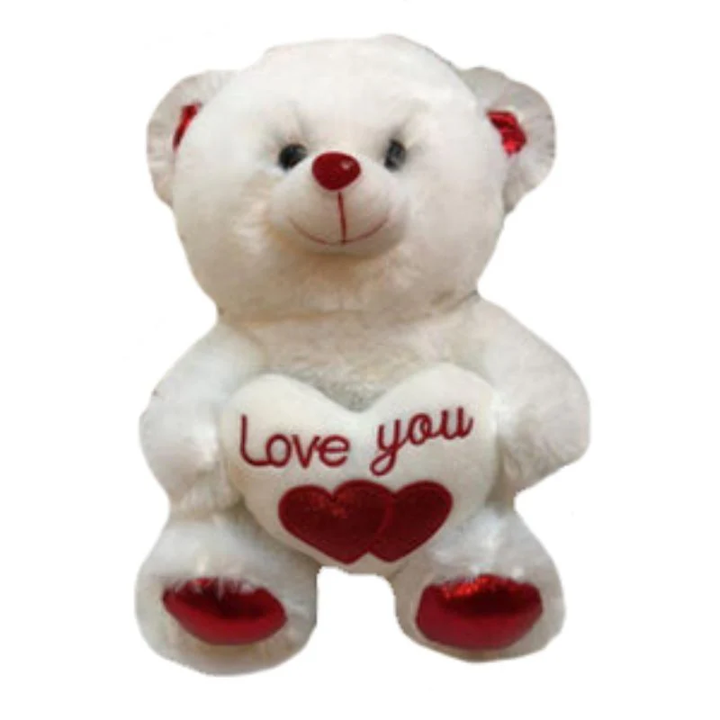 PLUSH BEAR W/HEART WHITE 40CM