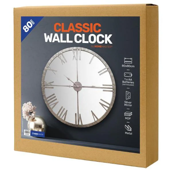 Classic Silver Round Wall Clock - 80cm - Image 3