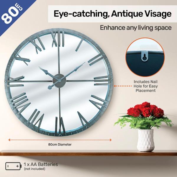 Classic Silver Round Wall Clock - 80cm - Image 4
