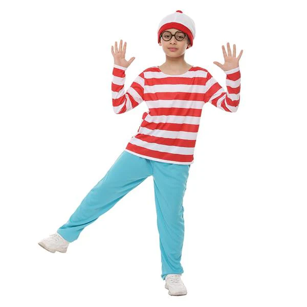 Red & White Striped Wally Boys Costume - 11 - 12 Years