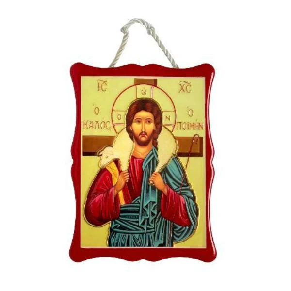 Waving Rectangle Hanging Plaque With An Image Of Jesus Carrying Sheep - 8cm x 11cm