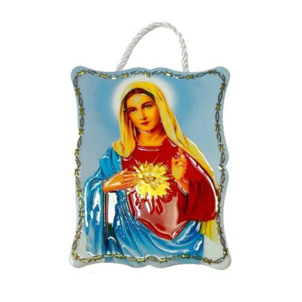 Waving Rectangle Hanging Plaque With An Image Of The Immaculate Heart Of Mary - 8cm x 11cm