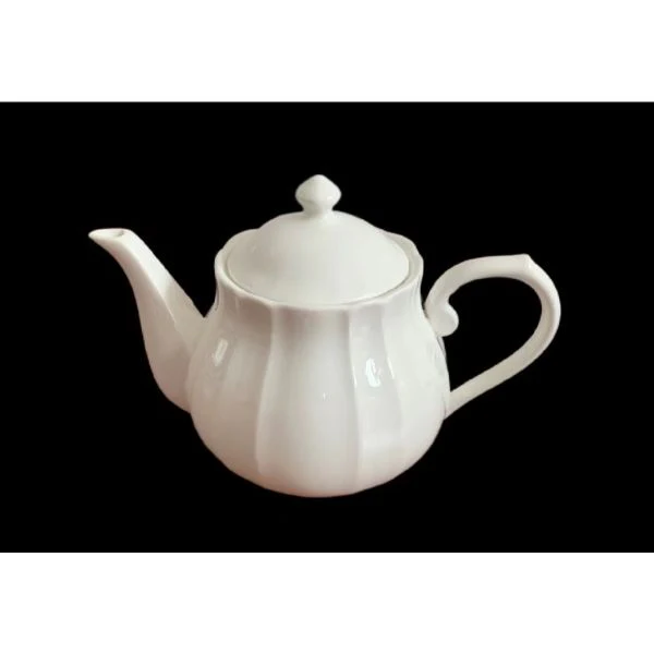 White Fine Bone China Embossed Teapot - 560ml