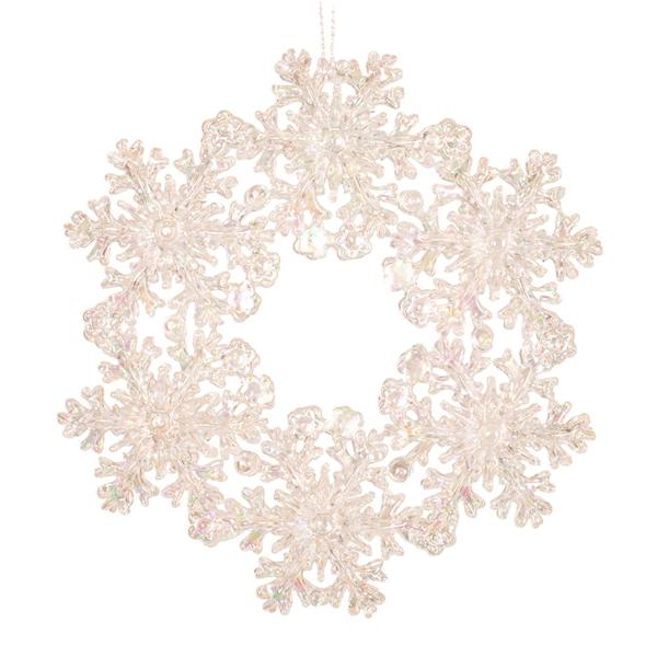 White Iridescent Acrylic Snowflake Wreath Tree Ornament - 12.6cm