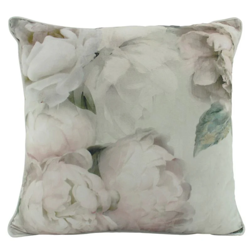White Peony Velvet Cushion - 50cm x 50cm