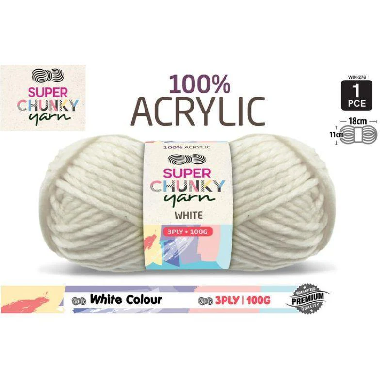 White Super Chunky Knitting Yarn 3 Ply - 100g