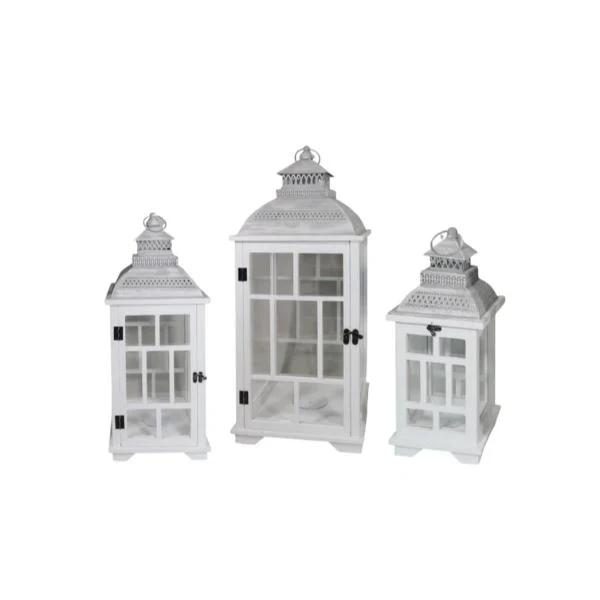 White Wooden Lantern With Metal Roof - 31cm x 79cm