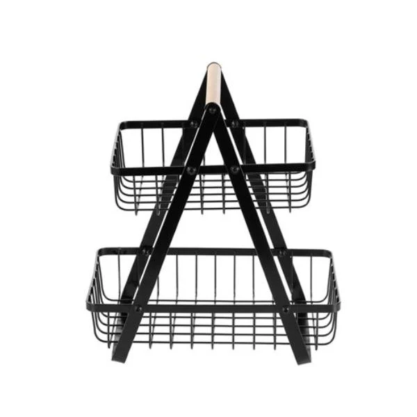 2 Tier Black Wire Wood Handle Bench Top Stand - 27cm x 18cm x 29cm - Image 3