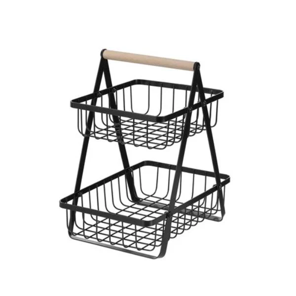 2 Tier Black Wire Wood Handle Bench Top Stand - 27cm x 18cm x 29cm - Image 5