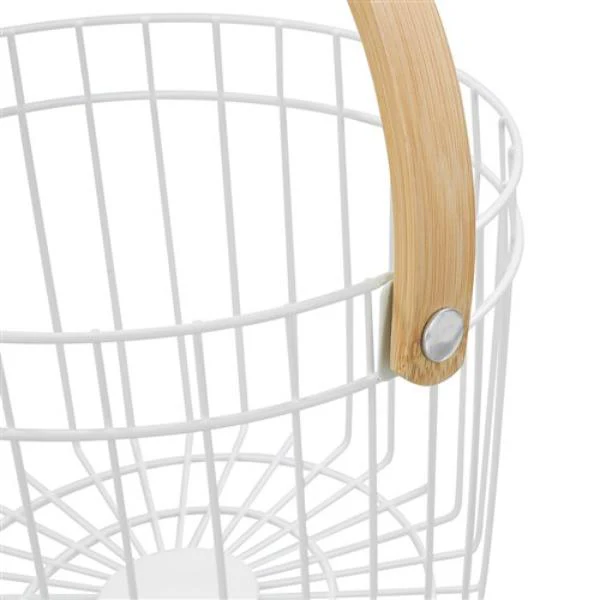 Round White Wire Bamboo Handle Basket - 27cm x 25cm x 18cm - Image 4