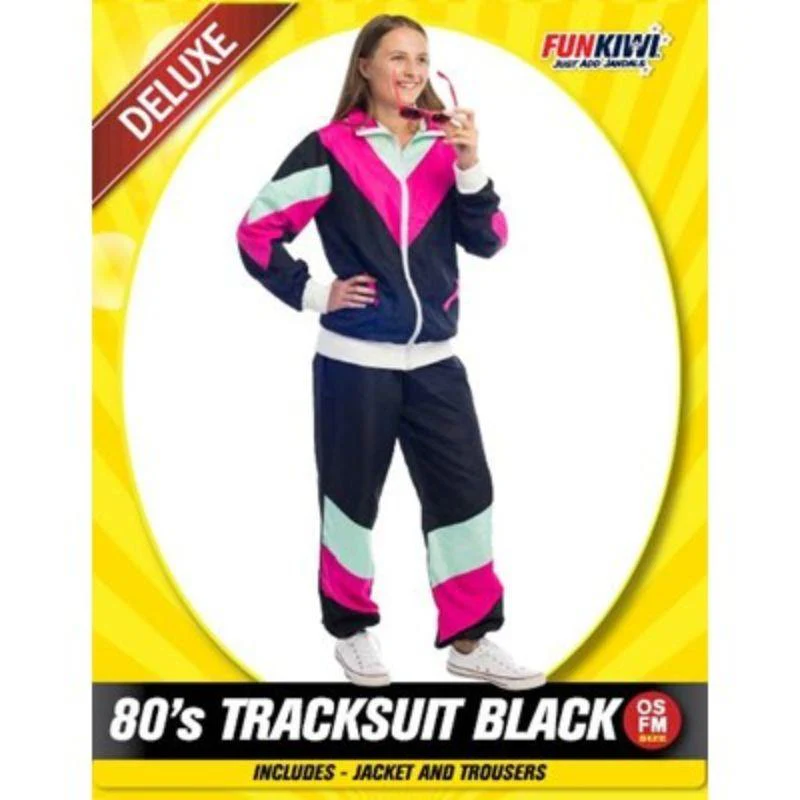 Womens Deluxe 80s Black Track Suit Costume