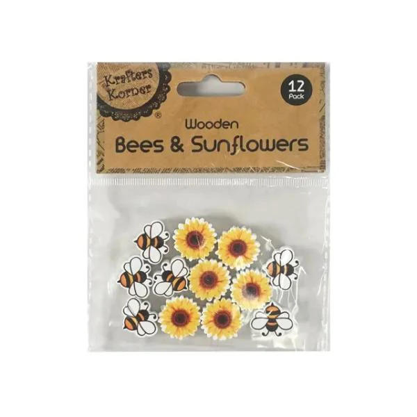 12 Pack Wooden Bee & Sunflower