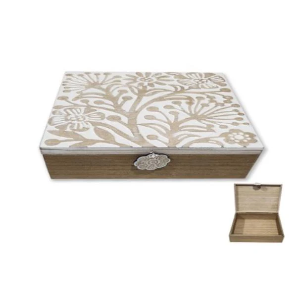 Wooden Box Carved Pattern 20x20x8cm
