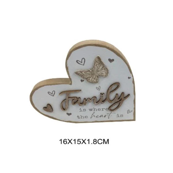 Wooden Heart Plaque 16x15x11.8cm Family
