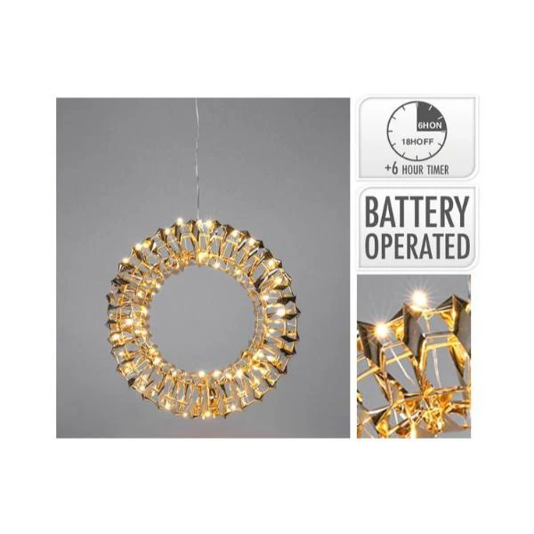 Shiny Gold Wreath With 20 Led - 30cm